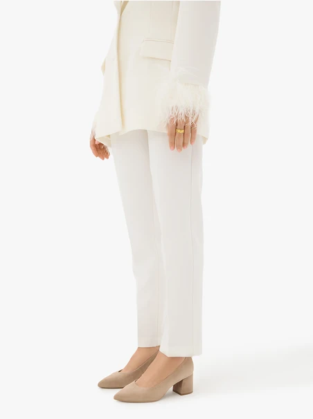 Beige block-heel pumps