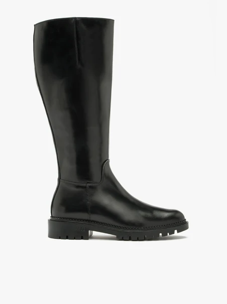 Schwarze Damenstiefel mit breitem Schaft