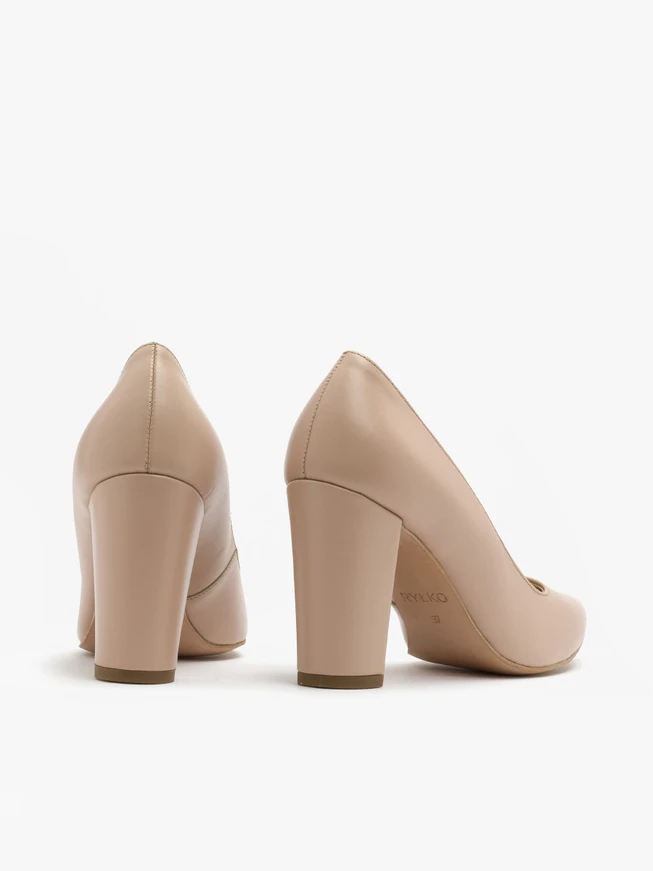 Beige block-heel pumps