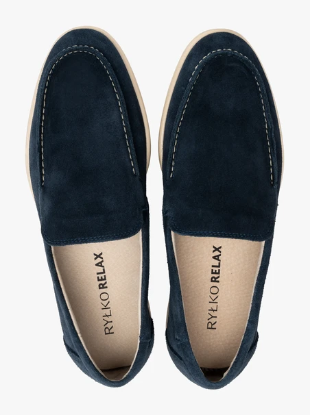 Marineblaue Mokassins für Männer mit beiger Sohle