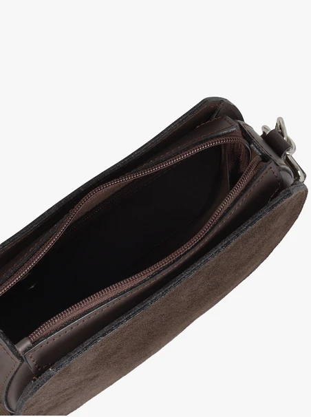 Dark brown handbag with logo strap