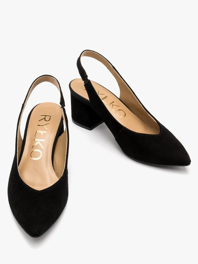 Schwarze Velours-Pumps mit offenem Absatz