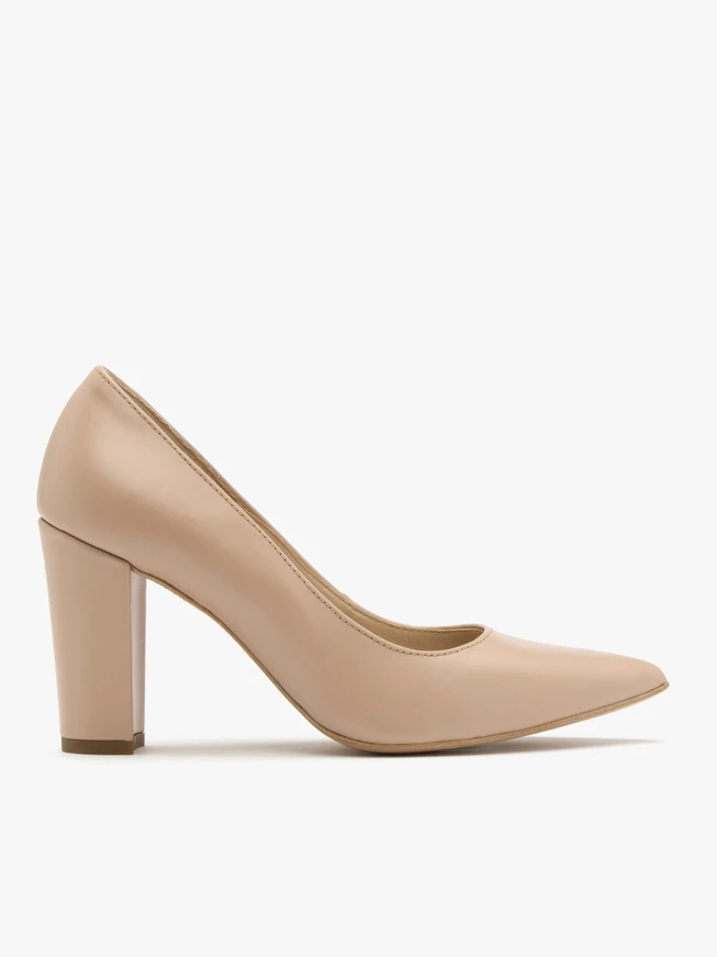 Beige block-heel pumps