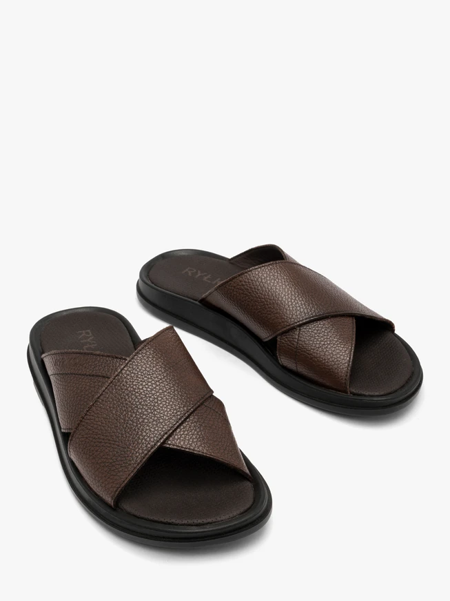 Braune Herren-Flip-Flops mit geprägtem Logo