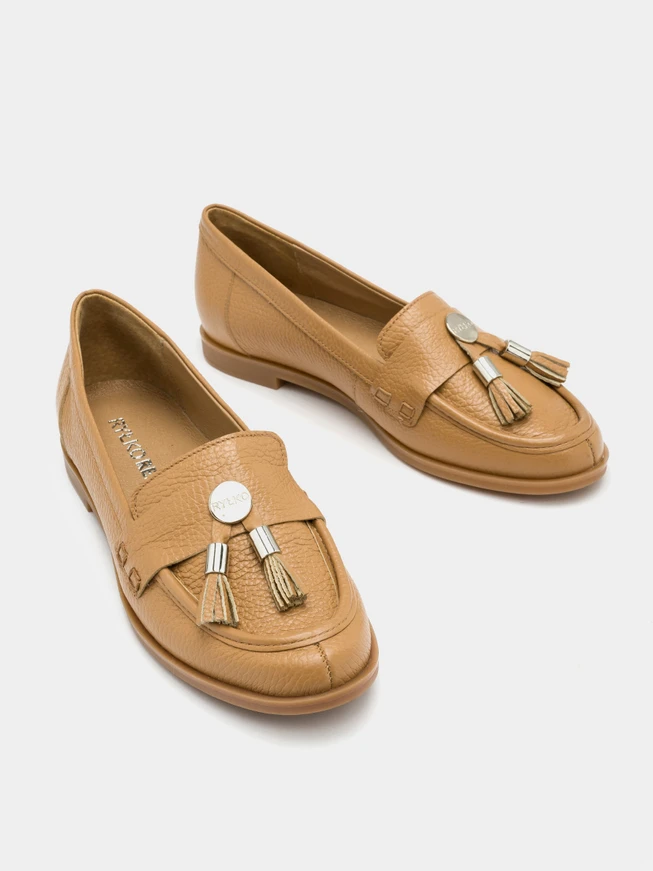 Dark beige loafers with silver ornament