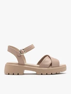 Beigefarbene Sandalen mit verziertem Schaft