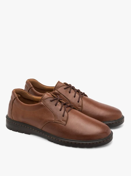 Braune Herrenhalbschuhe mit Ziernaht an der Sohle