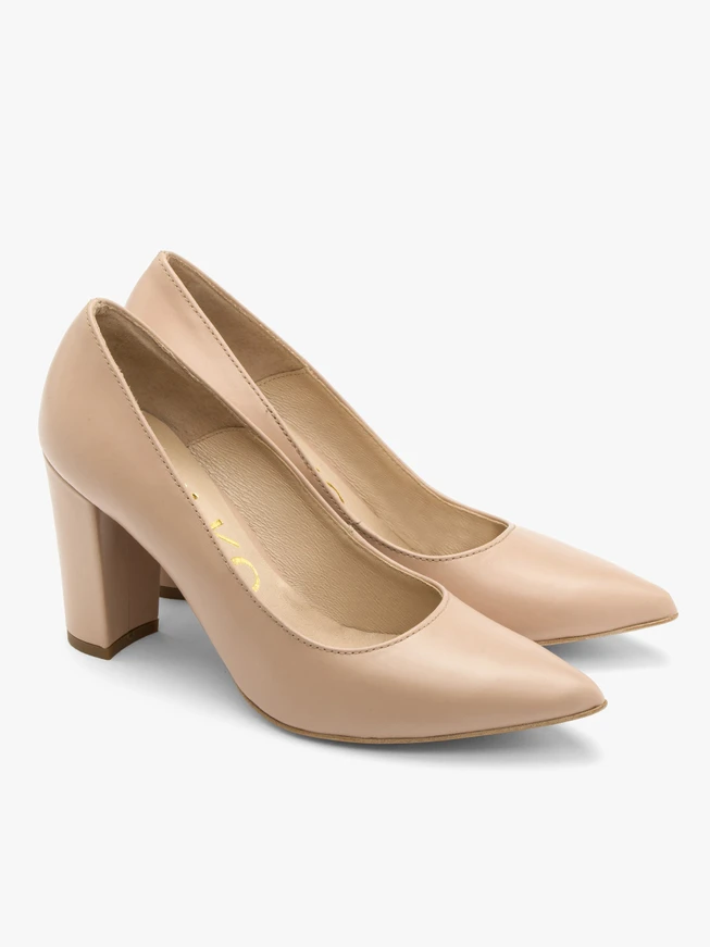 Beige block-heel pumps