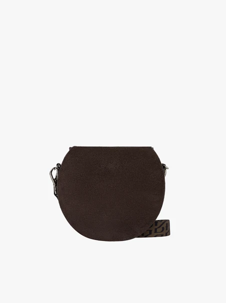 Dark brown handbag with logo strap