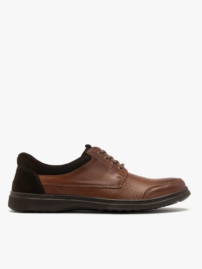 Dunkelbraune Herrenhalbschuhe mit dekorativer Perforation
