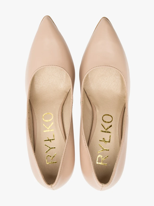 Beige block-heel pumps