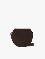 Dunkelbraune Handtasche mit Logo auf dem Riemen