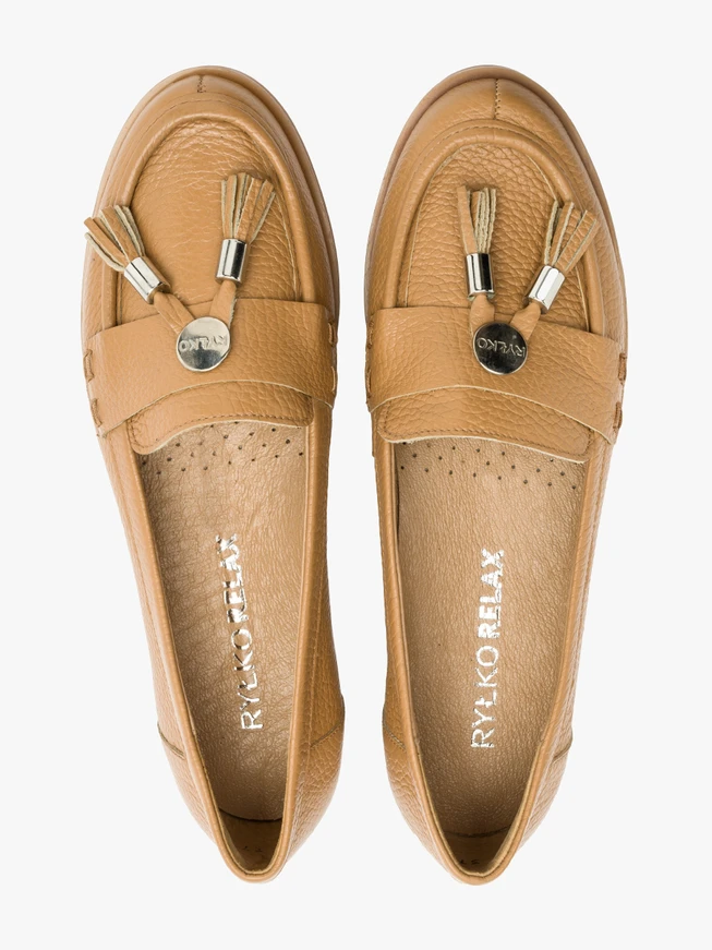 Dark beige loafers with silver ornament