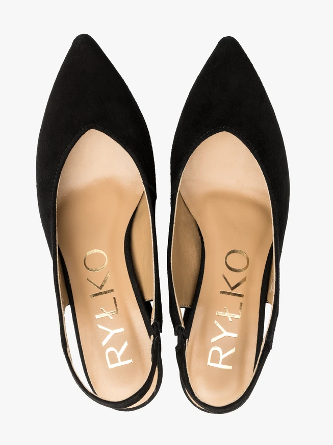 Schwarze Pumps mit offenem Absatz aus Velours