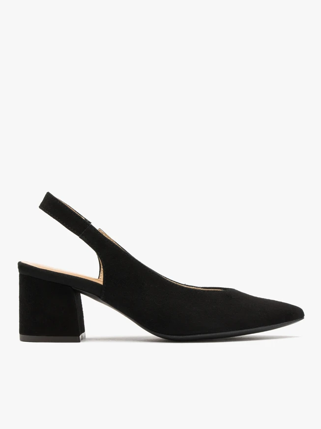 Schwarze Velours-Pumps mit offenem Absatz