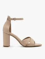 Beigefarbene hohe Stiletto-Sandalen