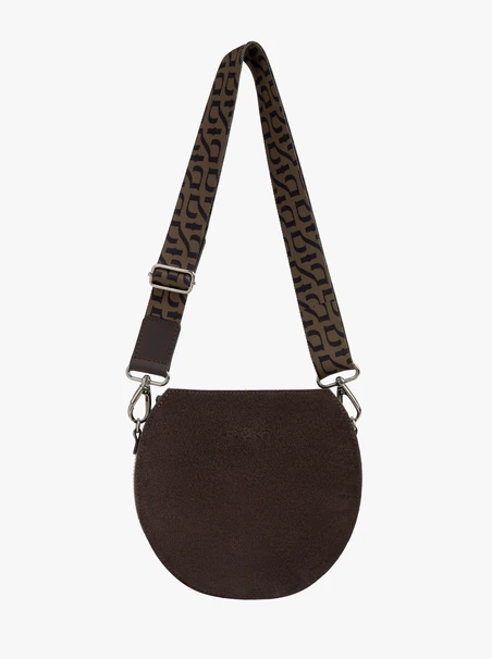 Dark brown handbag with logo strap
