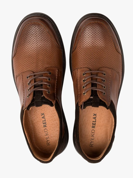 Dunkelbraune Herrenhalbschuhe mit dekorativer Perforation