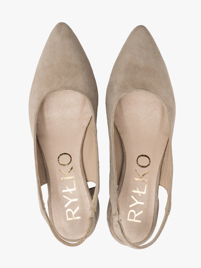 Beigefarbene Slingback-Pumps mit offenem Absatz