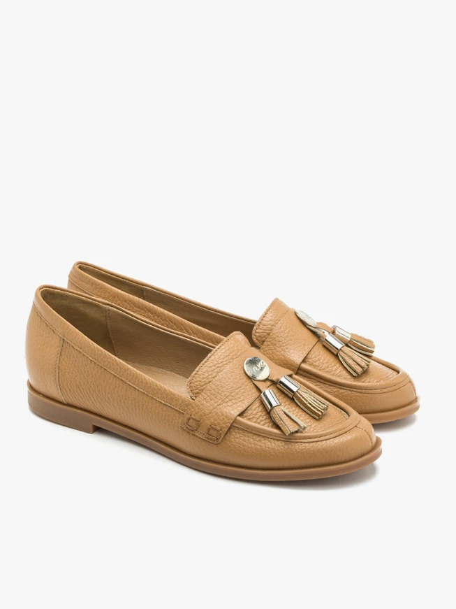 Dark beige loafers with silver ornament