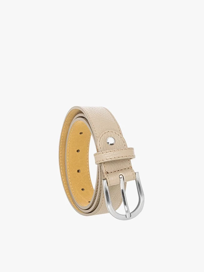 Beige belt with silver buckle