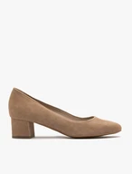 Beigefarbene niedrighackige Pumps