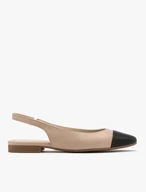 Beigefarbene Slingback-Ballerinas mit schwarzem Zehenkasten