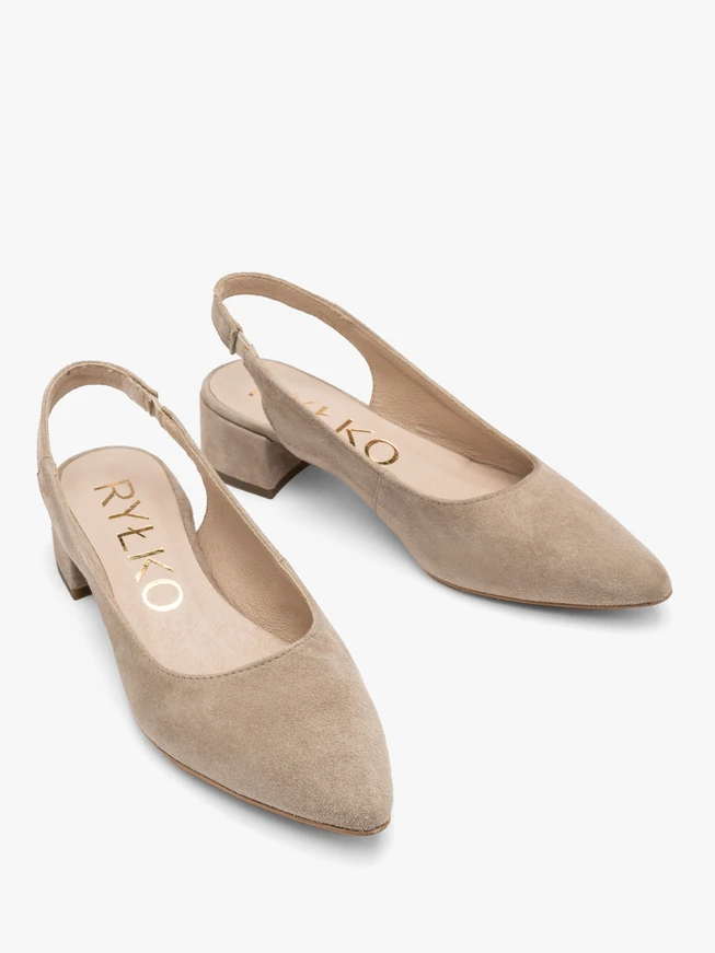 Beigefarbene Slingback-Pumps mit offenem Absatz
