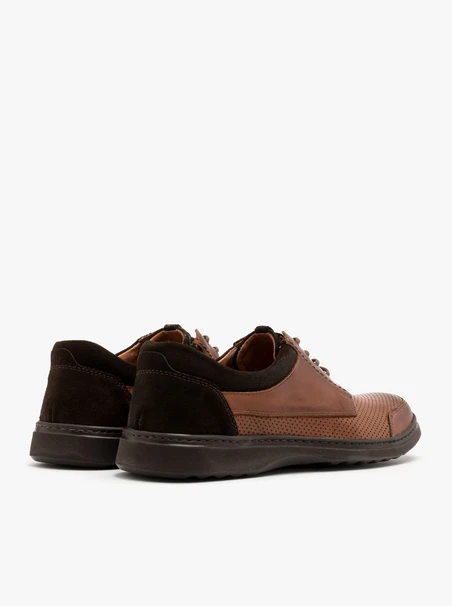 Dunkelbraune Herrenhalbschuhe mit dekorativer Perforation