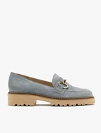 Blue loafers with gold ornament