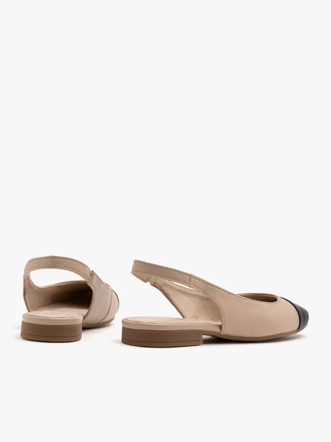 Beigefarbene Slingback-Ballerinas mit schwarzem Zehenkasten