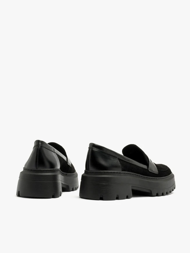 Black mixed-leather loafers