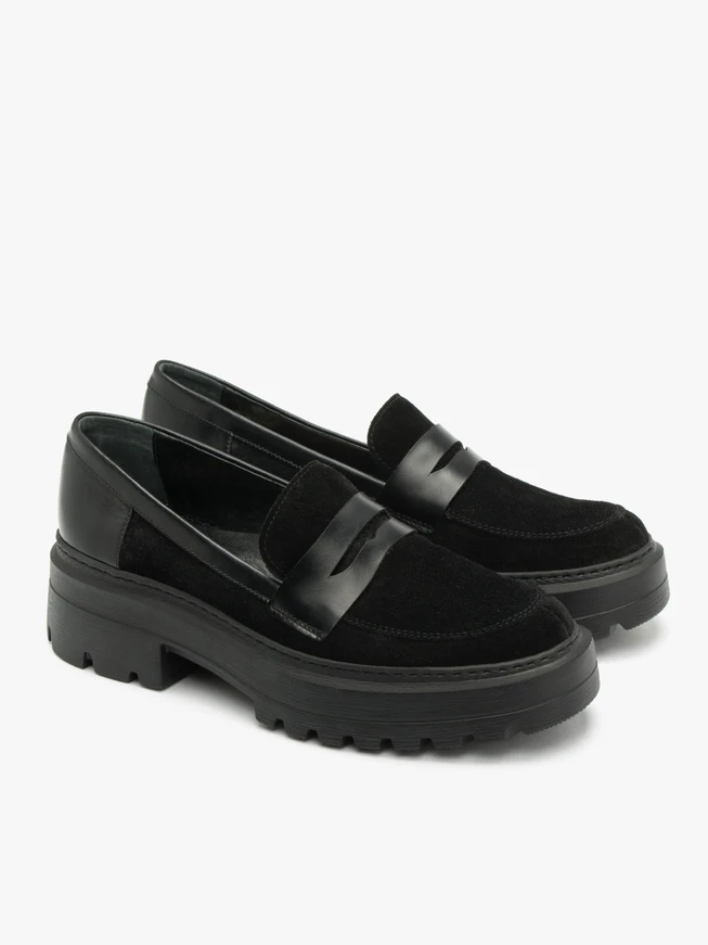 Black mixed-leather loafers