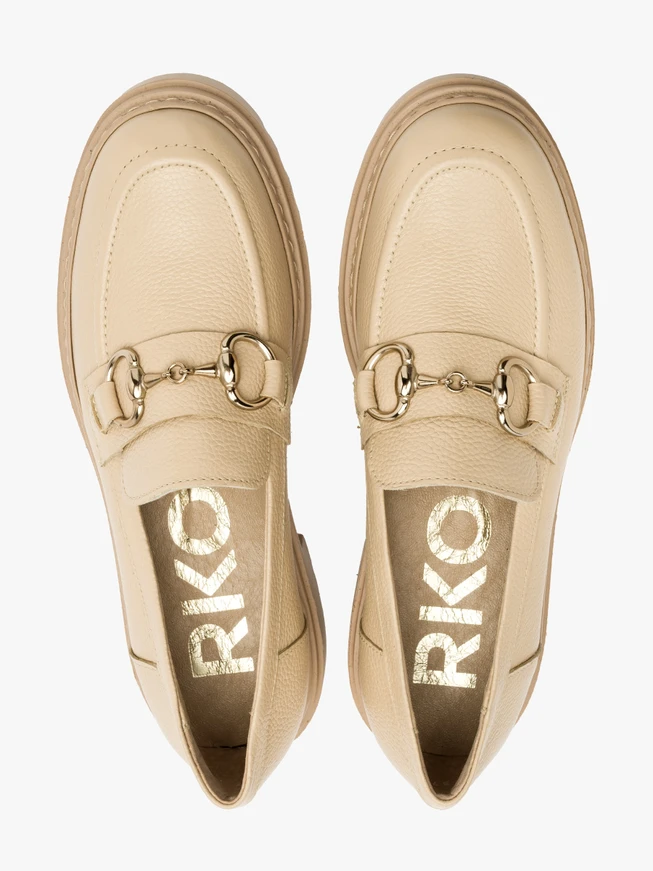 Beige loafers with gold ornament