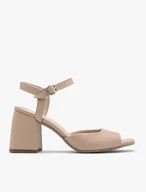 Beigefarbene Sandalen mit massivem Pfosten