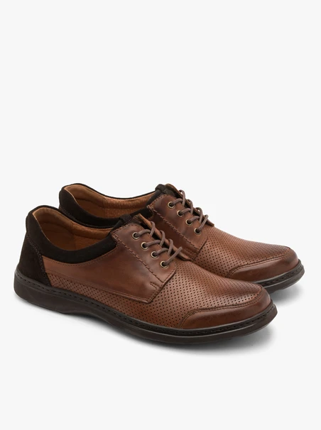 Dunkelbraune Herrenhalbschuhe mit dekorativer Perforation