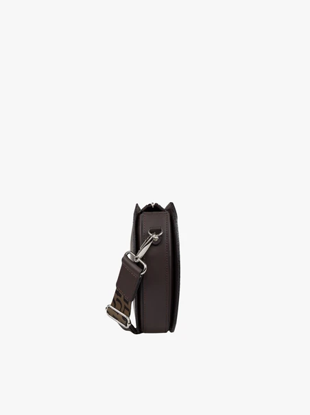 Dark brown handbag with logo strap