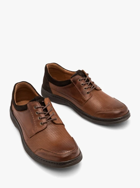 Dunkelbraune Herrenhalbschuhe mit dekorativer Perforation