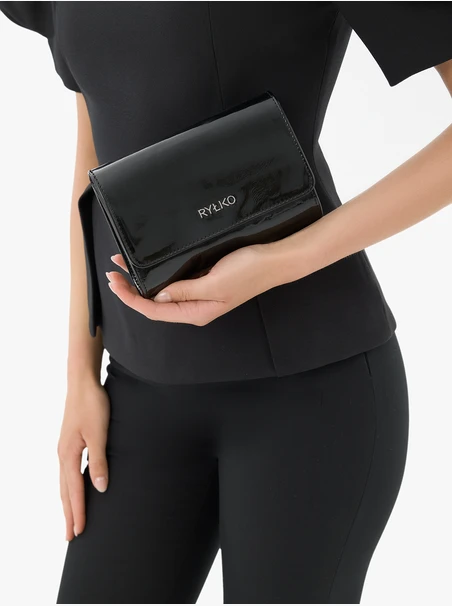 Black patent handbag