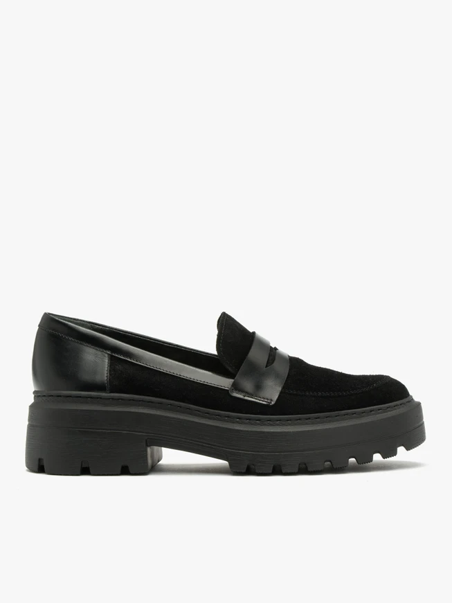 Black mixed-leather loafers