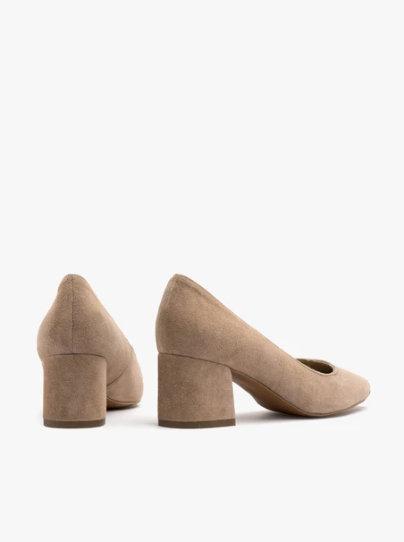 Beige block-heel pumps