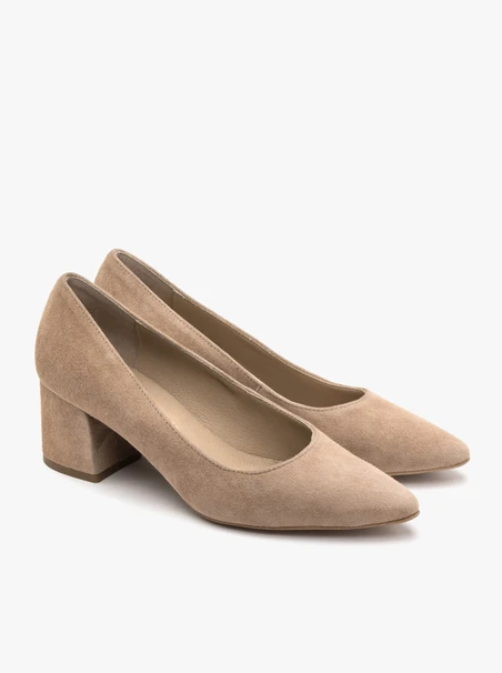 Beige block-heel pumps