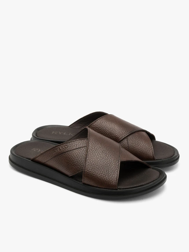Braune Herren-Flip-Flops mit geprägtem Logo
