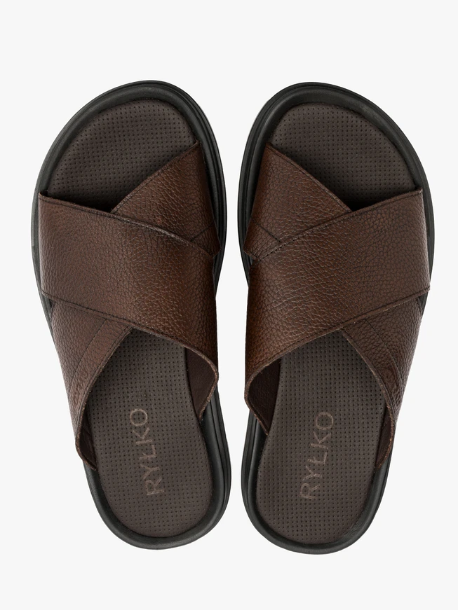 Braune Herren-Flip-Flops mit geprägtem Logo