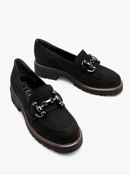 Black nubuck loafers with ornament