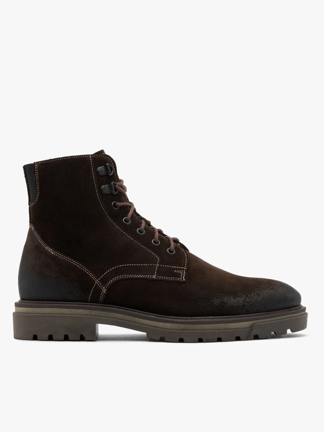 Braune Velourstiefel mit Kontrastnähten