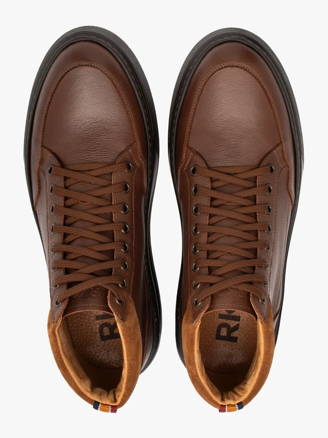 Brown sporty ankle boots with thick black sole