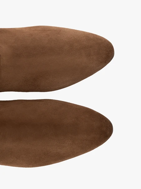 Brown suede knee boots with block heel