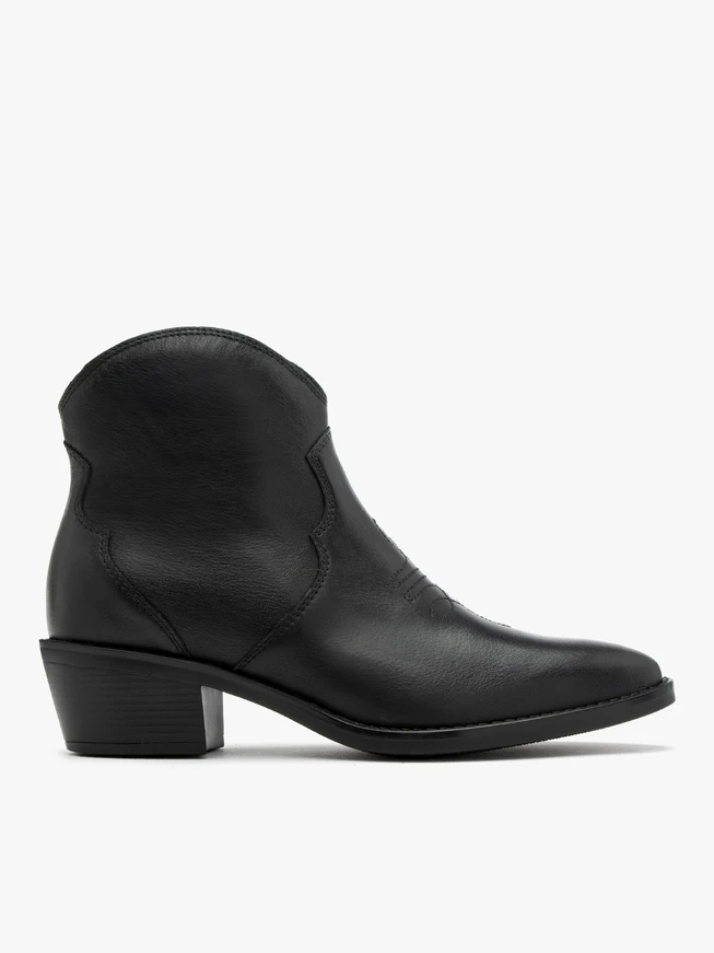 Black cowboy ankle boots with decorative embroidery