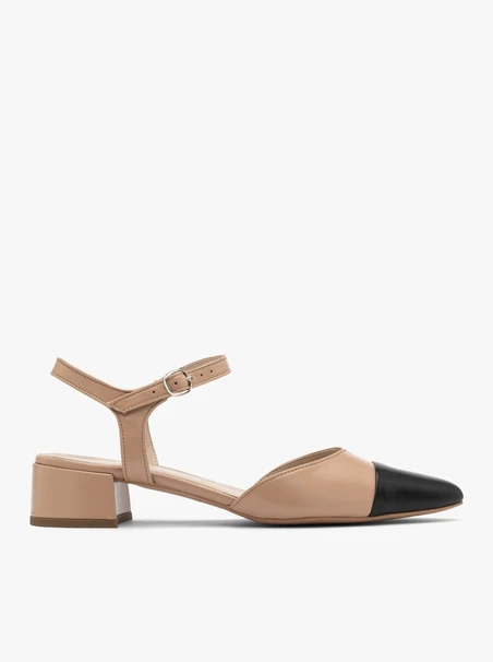 Beige-black slingback pumps